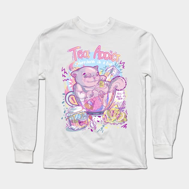 Tea Addict fun and totally rad Kit-tea Long Sleeve T-Shirt by SPIRIMAL